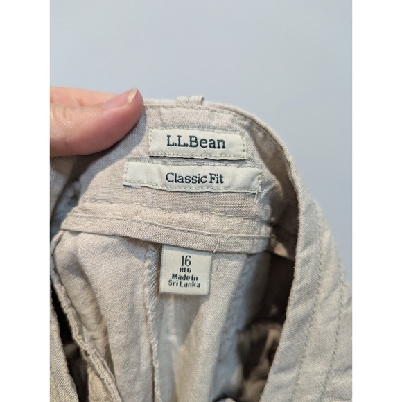 L.L.Bean 100% Linen Straight Leg Chino‎ Pants Women's Size 16 Beige Tan - Picture 7 of 8
